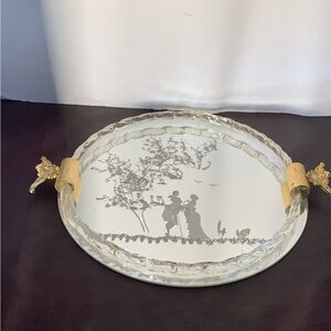 Elegant Glass Serving Tray with Gold Handles